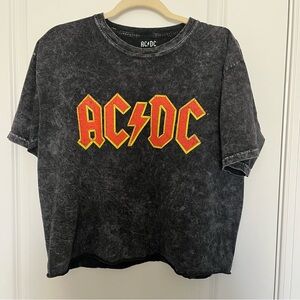 AC/DC Large Dark Gray Cropped Graphic Tee TShirt